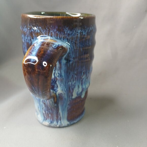 Blue and Brown Drip Glaze Pottery Coffee Mug Tea Cup Unbranded Hand Thrown - Picture 2 of 8